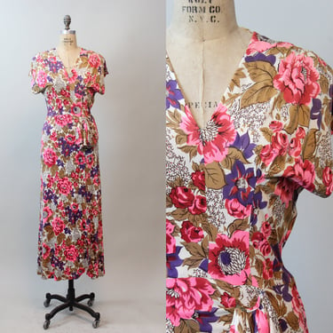 1940s rayon JERSEY gown DRESS medium | new spring 