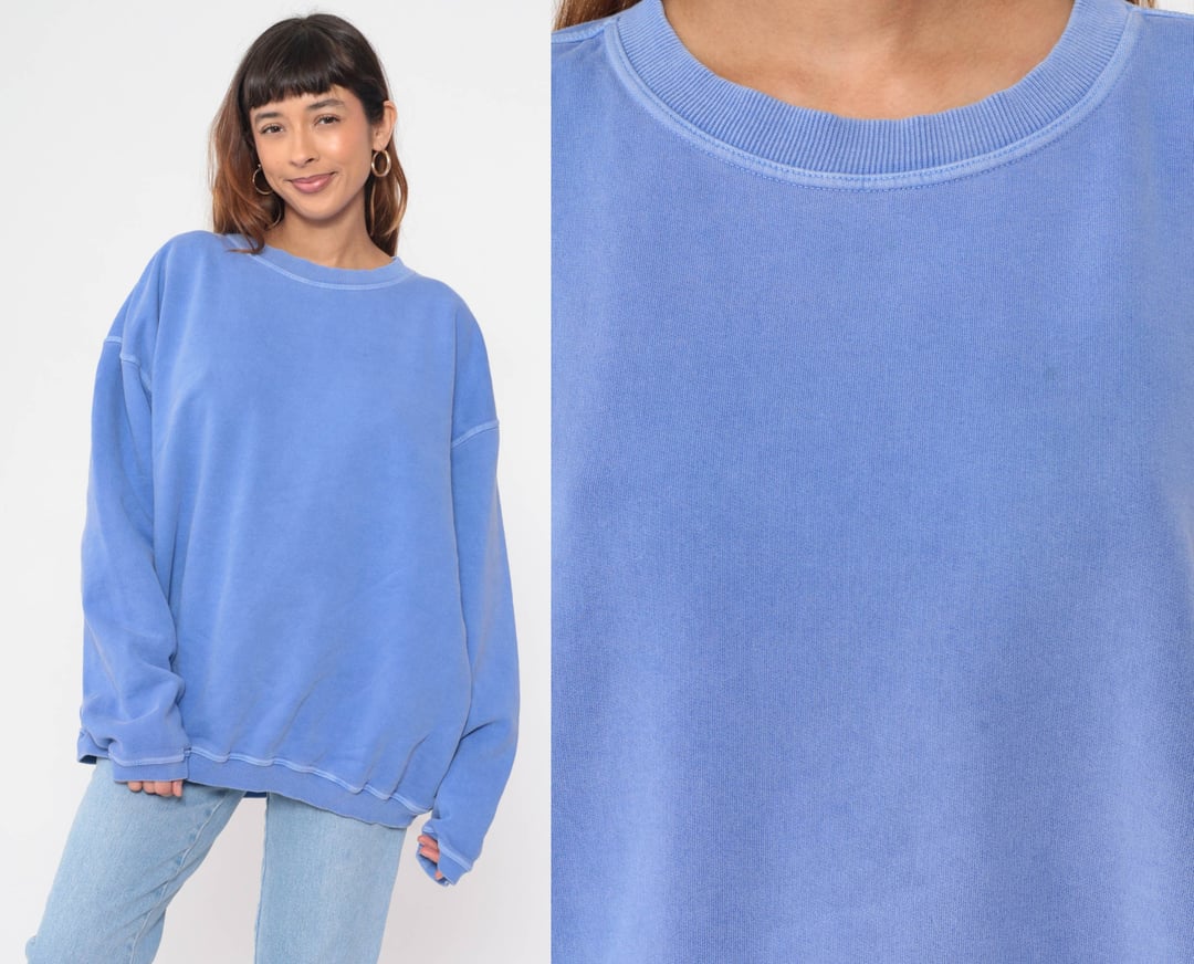 Periwinkle Blue Sweatshirt 90s Pullover Crewneck Sweatshirt Plain Solid Crew Shop Exile Tucson AZ