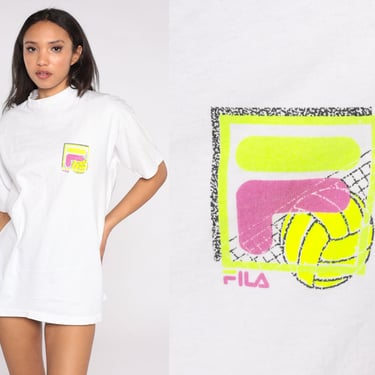 Fila Volleyball Shirt 80s 90s Graphic Tee Vintage Beach Sports Tshirt Retro Streetwear Single Stitch T Shirt Print 1980s Extra Large xl l 