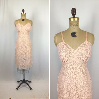 Vintage 60s slip | Vintage pink lace dress slip underwear set | 1960s Van Raalte full slip 