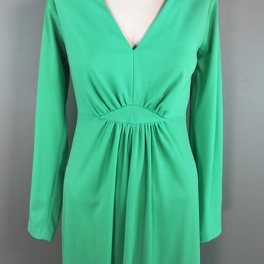 Game Theory - Circa 1970s - Green Polyester Knit - Mod - Easy Wear, Easy Care -  Party Dress - Estimated size M 8/10 