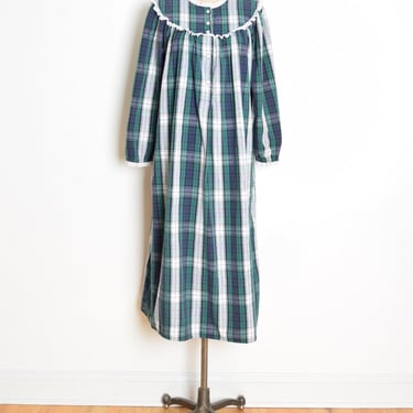vintage 90s nightgown Lanz of Salzburg navy green plaid flannel house dress M clothing 