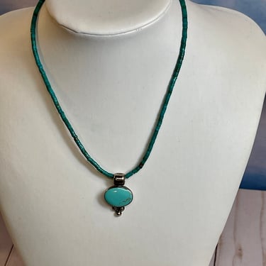 Sterling & Natural Sleeping Beauty Mine Turquoise Necklace Gift for Her Makers Mark Signed 925 Sterling Vintage Handmade Native American 