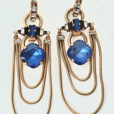 1990s Erickson Beamon Couture Crystal Chain Earrings