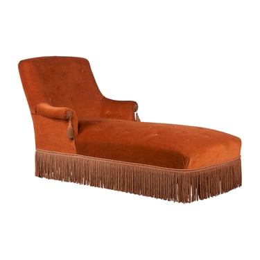Antique French Napoleon III Style Chaise Lounge W/ Orange Velvet 