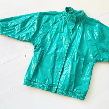 1980s Teal Green Vinyl Rain Jacket 