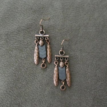 Chandelier earrings, gray and copper southwestern earrings 