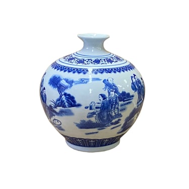 Chinese Oriental Blue White Porcelain Graphic Scenery Vase ws2702E 
