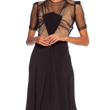 1940S Black Silk Bias & Net Dress 