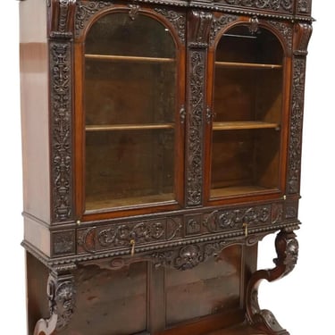 Antique Display Cabinet, Vitrine, Renaissance Revival, Carved, 19th C, 1800s!