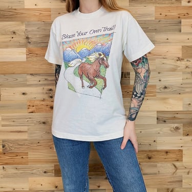 90's Blaze Your Own Trail Wild Horse Art Print Nature T Shirt 