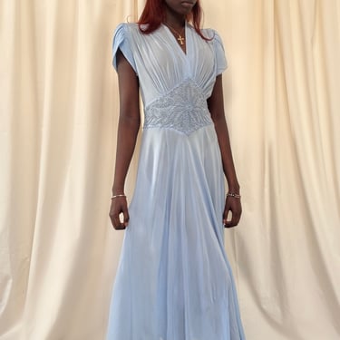 Vintage 1930’s Blue Soutache Sheer Chiffon Dress