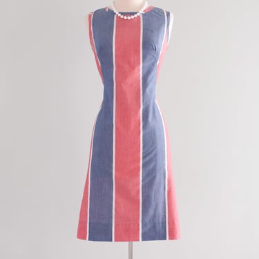 Adorable 1960's Red, White, & Blue Mod Shift Dress / Sz M