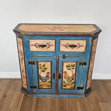 Vintage Country Mediterranean French / Italian Farmhouse Folk Painted Cabinet Server 
