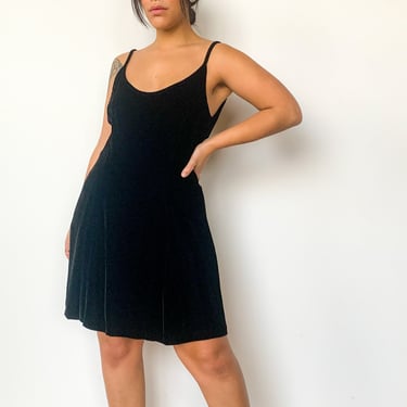 80s Black Velvet Mini Dress, sz. L