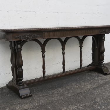 Imperial Early 1900s Carved Long Narrow Library Console Table Desk 5115