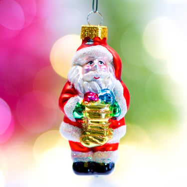 VINTAGE: Small Santa Glass Ornament - Blown Figural Glass Ornament - Hand Painted Ornament - Mercury Ornament - SKU 30-403-00016178 