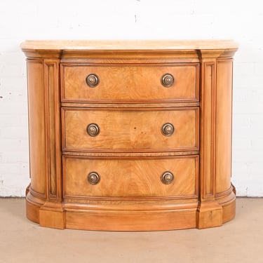 Henredon Burl Wood Regency Marble Top Demilune Commode or Chest of Drawers