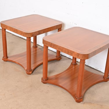 Baker Furniture French Empire Cherry and Burl Side Tables or Nightstands, Newly Refinished