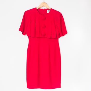 Lois Snyder Dani Max | Vintage 80s Red Short Sleeved Minimalist Dress | Size 4, Mod, 3 Button, Shoulder Padded / Classic, Chic, Classy 