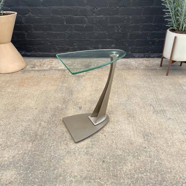 Vintage Cantilever Steel & Glass Side Table 