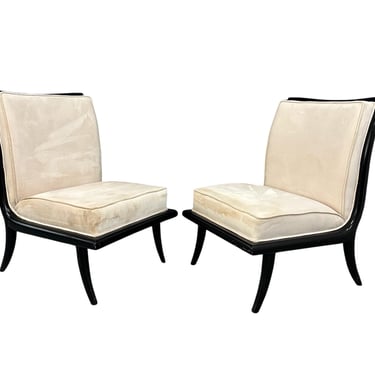 Mid Century Ebonized Slipper Chairs in the Style of Robsjohn-Gibbings