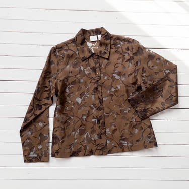 sheer organza blouse | 90s y2k vintage brown black floral burnout romantic see through blouse 