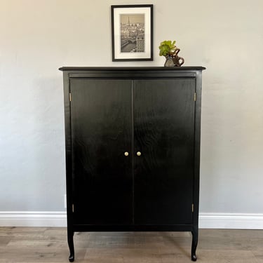 Restored Black Antique Armoire Cabinet Wardrobe 