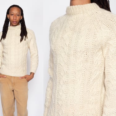 Vintage cream wool fisherman knit sweater Cable knit Aran sweater