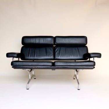 Eames Sofa in black leather and black lacquer by Herman Miller
