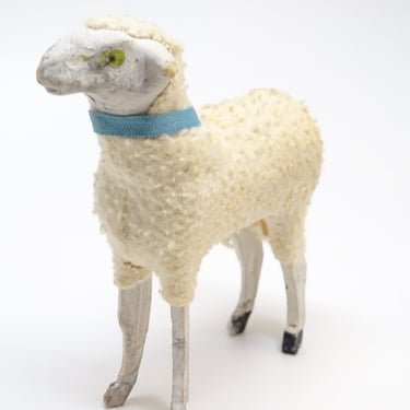Large Antique 4 Inch 1930's German Wooly Sheep, for Putz or Christmas Nativity Putz, Vintage Toy 