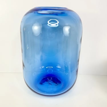 Large Vintage Modern Don Shepherd Blenko Glass Pill Vase In Azure Blue MCM