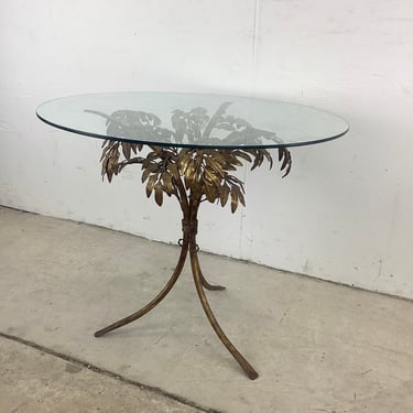 Hollywood Regency Floral Sheath Glass Top End Table- Arthur Court Style 