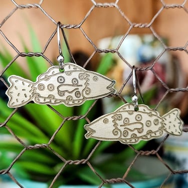 Metal Fish Earrings~Stainless Steel Handmade Dangle Earrings~Etched Steel Fish 