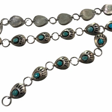 Native American Silver and Turquoise Bear Claw Belt