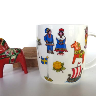 Vintage Sweden Porcelain Mug, Scandinavian I Love Sweden Coffee Cup 