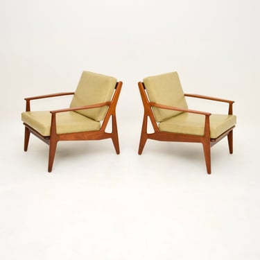 Pair of Danish Vintage Teak and Leather Armchairs by Arne Vodder