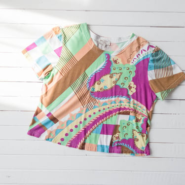 psychedelic shirt | 70s 80s vintage Pucci style neon green purple brown abstract geometric cropped t-shirt 