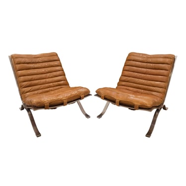 Arne Norell Rare Pair of Lounge Chairs with Original Leather Slings 1960s
