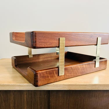 Mid Century Modern Two Tier Letter Tray Dovetail Joints Made in Taiwan 