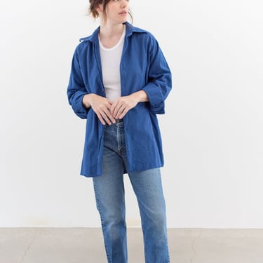 The Vintner Tunic in Matisse Blue | Vintage Overdye Button Up Shirt | Cotton Simple Blouse | M L | 