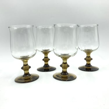 Vintage Libbey Tulip Brown, Mocha Wine Glasses, Set of 4, Small Goblets, Wine, Cocktail Glass, Retro Bar, Barware 