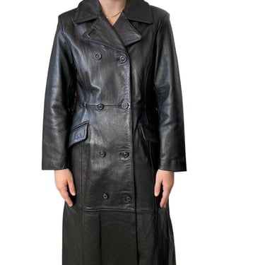Vintage 1990s Womens Wilsons Leather Matrix Western Moto Black Trench Coat Sz M 