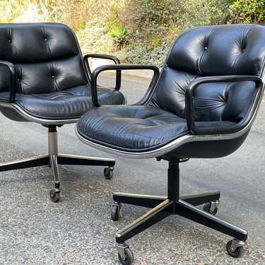 Mid Century Vintage Knoll Pollock Chairs in Black Leather - Pair 