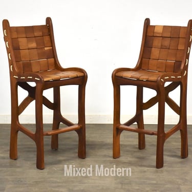 Cherry Modern Counter Barstools - A Pair 