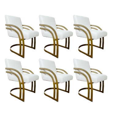 #1091 Set of 6 White Vinyl Cantilever Chairs