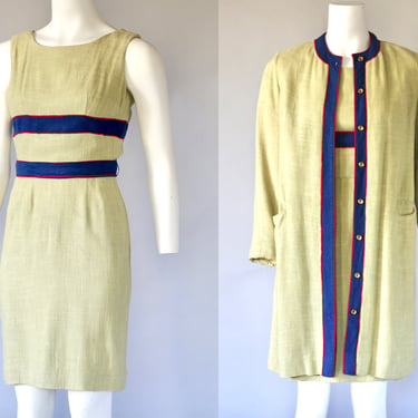 1960s Matching Dress and Jacket Set - Vintage Linen Sheath Dress and Knee Length Coat 
