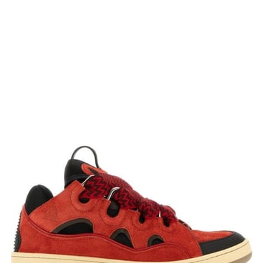 Lanvin Man Two-Tone Suede And Fabric Curb Sneakers