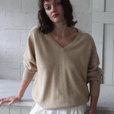 Vintage Sand Cashmere Knit V-Neck