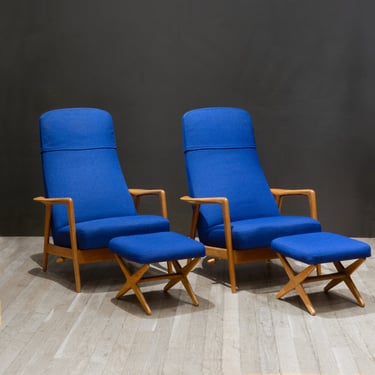 Midcentury Folke Ohlsson for DUX Reclining Lounge Chairs and Adjustable Ottomans c.1960